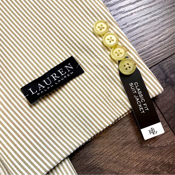Lauren Ralph Lauren Mens Classic Fit 2 Piece Suit Jacket & Trouser - Tan & White - Picture 4 of 13